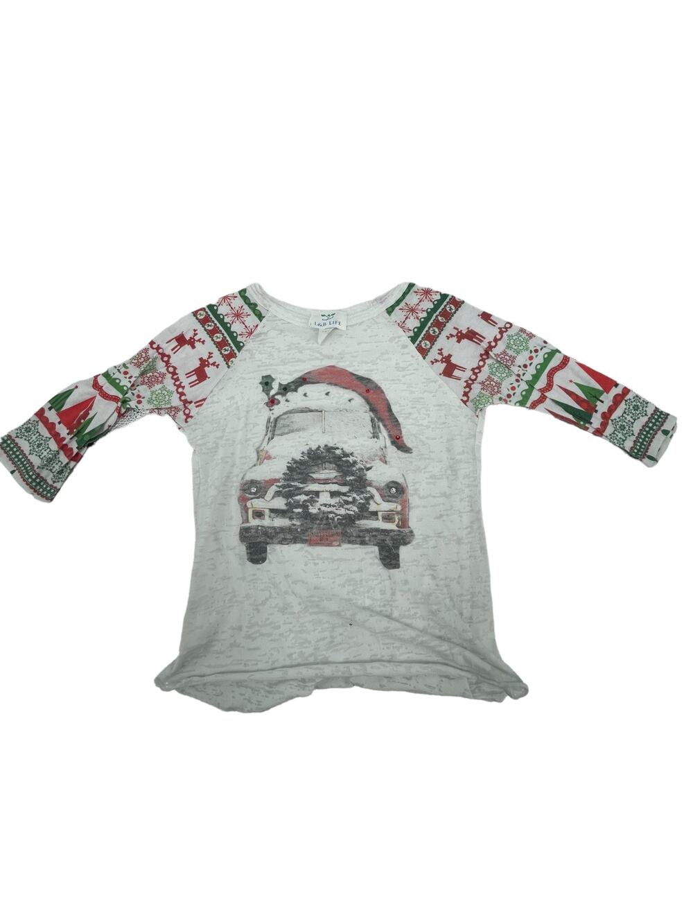 L&B Life Girls' Gray Christmas Holiday Graphic T-Shirt Youth Size Medium